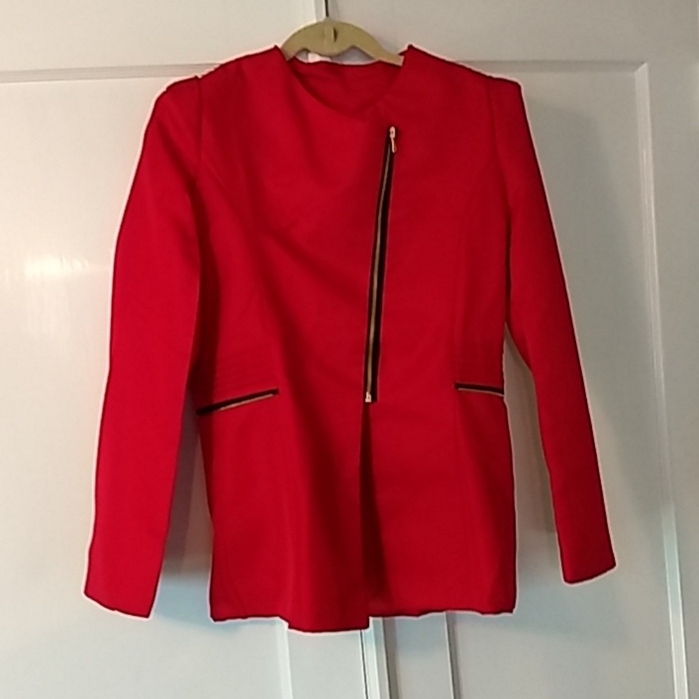 Custom red blazer with zippers